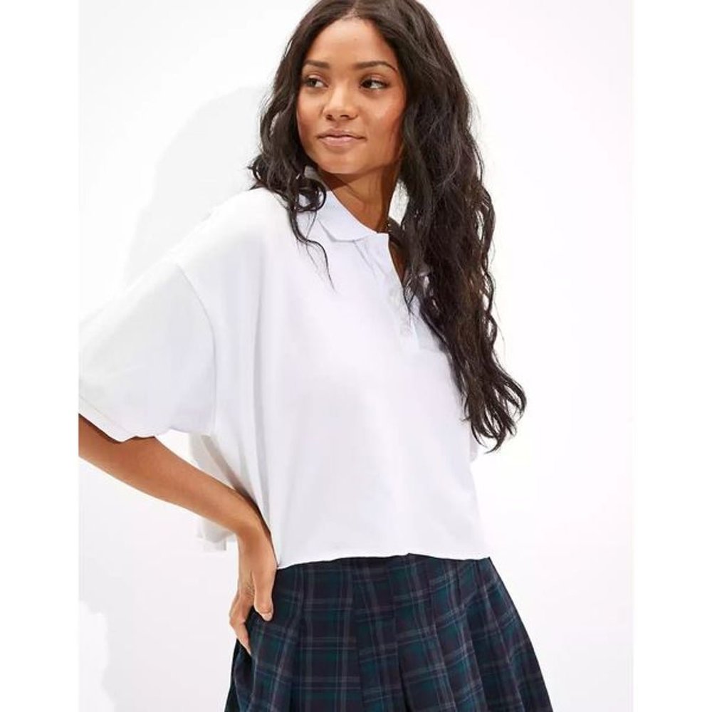 ️ NWOT AEO Cropped Oversized Polo Top White
